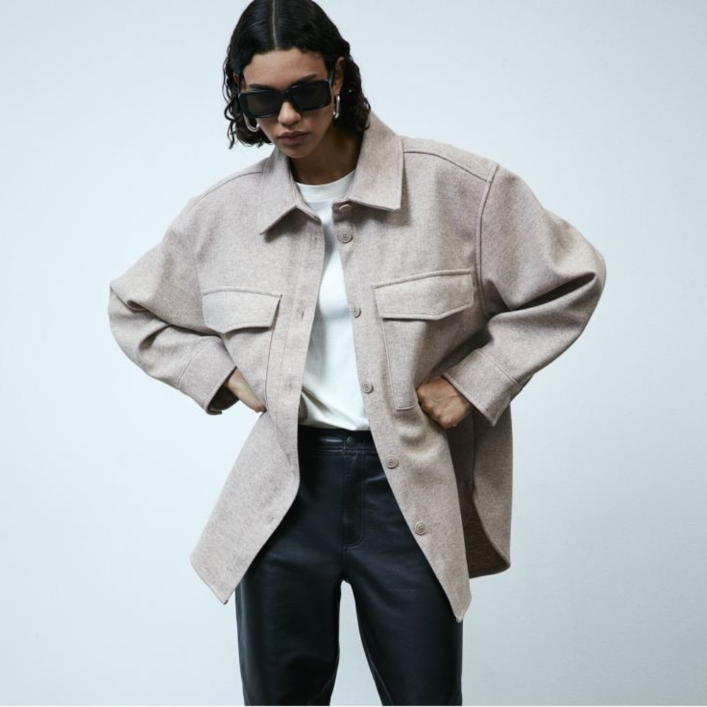 H&M Oversized Shacket in Beige melange 🤎 • Size Small